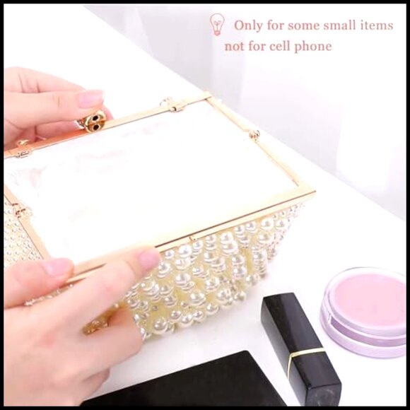 Elegant Pearl Beaded Evening Clutch Purse with Removable Chains Formal Party